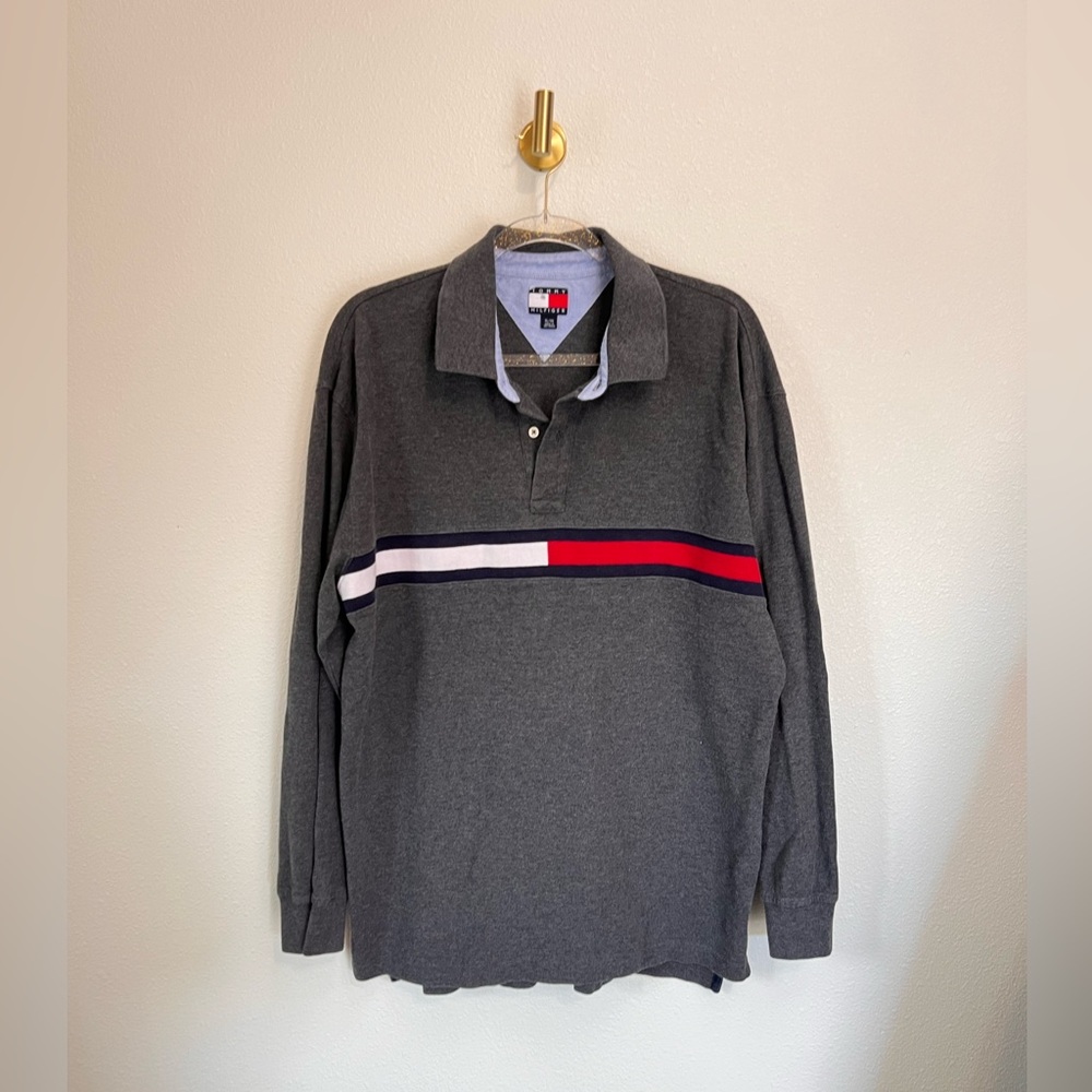 Tommy Hilfiger Vintage UNISEX 100% Cotton Long Sleeve Polo Shirt Size XL